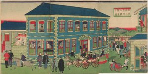 Bild på ångtåget från de utländska anläggningarna i Yokohama, Meiji-eran