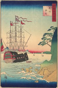 Holländskt skepp för ankar utanför Tsushimas kust, 3:e månaden, 1859. av Utagawa Hiroshige II