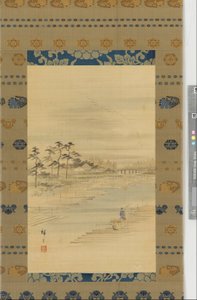 Flodlandskap: timmergårdar och flottar, mitten av 1800-talet. av Utagawa Hiroshige II
