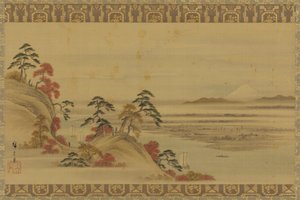 Flodlandskap: rött löv och berget Fuji, Edo-perioden, mitten av 1800-talet.