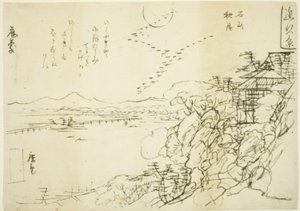 Skiss för Autumn Moon at Ishiyama Temple (Ishiyama no shugetsu), från serien "Eight Views in Omi Province (Omi hakkei)" av Utagawa Hiroshige II