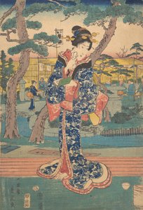 Ung flicka på tehuset i Iriya, mitten av 1800-talet. av Utagawa Hiroshige II