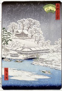 En by under snön, Japan - Japanskt tryck av Hiroshige -1800-talet