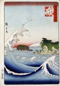 Mount Fuji bakom det rastlösa havet - Japanskt tryck av Hiroshige