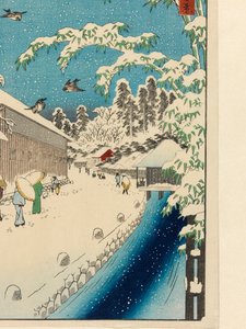 Atagoshita och Yabu Lane (Atagoshita Yabukôji), före 1858 (färgtryck från träblock, med glimmerflingor och tygtryck) av Utagawa I Hiroshige