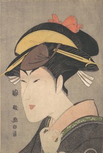 Skådespelaren Matsumoto Yonesaburo i en kvinnas roll, sent 1790-tal.