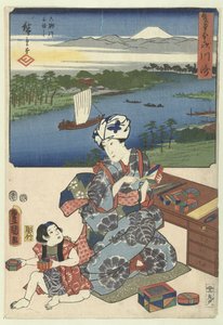 Kawasaki (titel på objekt) De 53 stations dörr två penselen (serietitel) Sohitsu gojusan tsugi (serietitel på objekt) av Utagawa Kunisada (I)