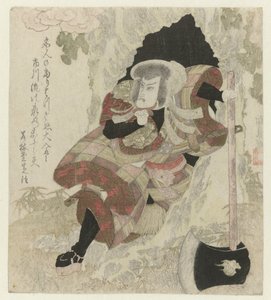 Man med yxa tar sig ur ett träd av Utagawa Kunisada (I)