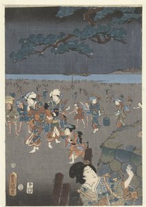 Samla snäckor på Akashi.-stranden Akashi no ura shiogari no zu av Utagawa Kunisada (I)