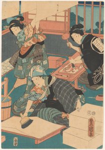 Kvinnor gör bilder (mitten) av Utagawa Kunisada (I)