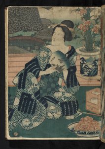 Avant et après - sittande japansk kvinna som fläktar sig själv från "The Sixth Month: Summer airing of clothes" av Utagawa Kunisada