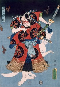 Bando Kamezo som Yokawa Kakuhan i en scen från Sembonzakura, pub. 1856. av Utagawa Kunisada