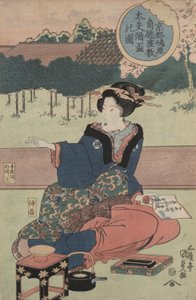 Courtesan med sakekopp av Utagawa Kunisada