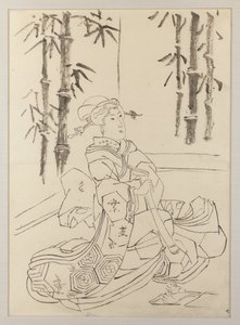 Förberedande teckning för det vänstra bladet i triptyken Elegant instrumentaltrio med flickor av Utagawa Kunisada