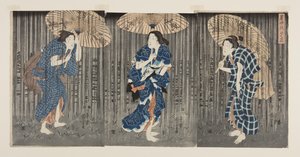 Plötslig dusch i sommarvärmen (Shochu no yudachi) (trätryck i färg) av Utagawa Kunisada