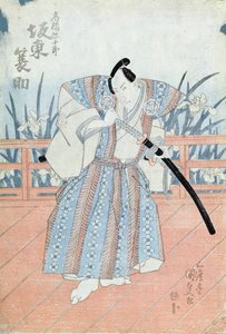 Skådespelaren Bando Tokuke som Takahastu Yajuro, en samuraj (träblocktryck) av Utagawa Kunisada