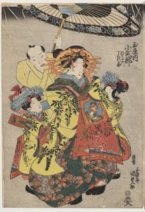 Kurtisanerna Hanmurski och Koshikibu från Tamai Promending in the Rain av Utagawa Kunisada