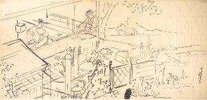 Två kurtisaner som njuter av utsikten från ett tehus av Utagawa Kunisada