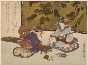 Två kurtisaner som spelar musikinstrument av Utagawa Kunisada