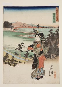 Vy av stenfarmaceut (figur av stenapotekare) av Utagawa Kunisada