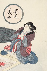 Kvinna som värmer fötterna vid härden av Utagawa Kunisada