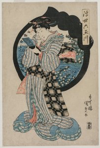 Woman with a Hand Mirror från serien The Six Tama Rivers of the Floating World av Utagawa Kunisada