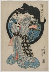Woman with a Hand Mirror från serien The Six Tama Rivers of the Floating World, ca. tidigt 1830-tal av Utagawa Kunisada