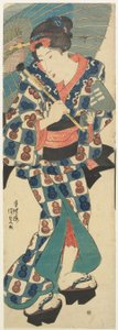 Junges Mädchen mit Regenschirm av Utagawa Kunisada