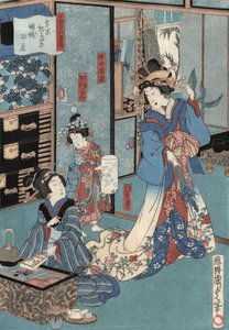 Ukiyo-e-tryck av Geisha med Hibachi av Kunisada II, ca 1860 (träblock i färg)