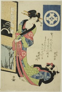 Skönhet som representerar vintern, från en namnlös serie skönheter som representerar de fyra årstiderna av Utagawa Kuniyasu