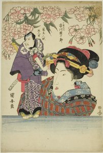 kvinna tillägg ljin g marionett f ac och richikawa danjuro vii som gangane av Utagawa Kuniyasu
