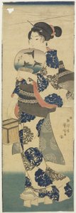(Kvinna med fläkt och cricketbur), 1843-1847 av Utagawa Kuniyoshi