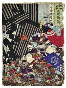 Asahina Saburo Yoshihide bryter ner den stora porten av Utagawa Kuniyoshi