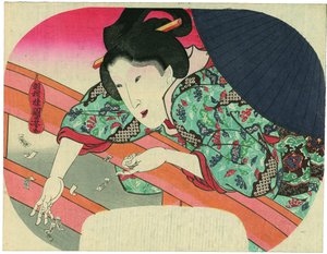 En skönhet kastar bönebrev till bodhisattvan Jizō i Sumidafloden för att lugna de drunknades andar av Utagawa Kuniyoshi