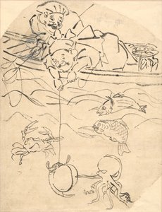 Daikoku och Ebisu, två av de sju lyckans gudar. av Utagawa Kuniyoshi