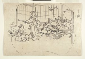 Hataori (vävning på en vävstol) c.1840 (bläck på papper) av Utagawa Kuniyoshi