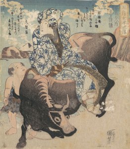 Roshungi kinesiska, Lu Zhunyi som en kvinna med en pipa som rider på en buffel. av Utagawa Kuniyoshi