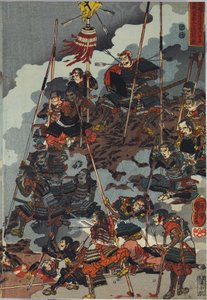 Hon bild t från ett puder ol DB ck p Hayashi t ri ptych, garden ted Eiroku 4 yen 4 september Kawanakajima battle Yamamoto Kansuke ny? d? Figur av slakt av Utagawa Kuniyoshi