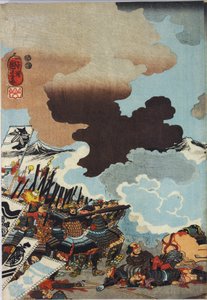 Hon bild t från ett puder ol DB ck p Hayashi t ri ptych, garden ted Eiroku 4 yen 4 september Kawanakajima battle Yamamoto Kansuke ny? d? Figur av slakt av Utagawa Kuniyoshi