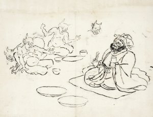 Skiss av demoner som underhåller helvetets kung av Utagawa Kuniyoshi
