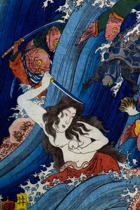 Tamatori-hime stjäl den heliga juvelen från drakpalatset (Ryūgū Tamatori-hime no zu) av Utagawa Kuniyoshi