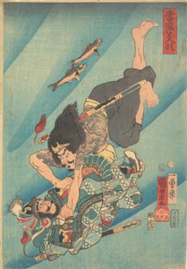 Tanmeijirō Genshōgo kämpande under vatten av Utagawa Kuniyoshi