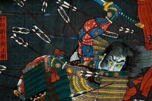 Slaget vid Shijō Nawate, ca 1857 av Utagawa Kuniyoshi