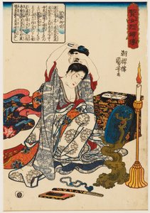 Den lojala frun Kesa Gozen klipper håret av Utagawa Kuniyoshi
