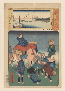 Stationen Shinagawa (titel på objekt) De femtiotre stationerna på Tokaido-vägen (serietitel på objekt) av Utagawa Kuniyoshi