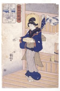 Kvinna med låda med frön (träblock i färg) av Utagawa Kuniyoshi