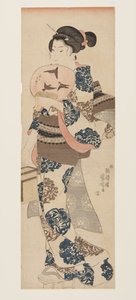 Kvinna med fläkt och insektsbur (träblock i färg) av Utagawa Kuniyoshi
