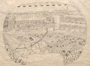 Interiör av Kabuki Theatre. av Utagawa Sadahide