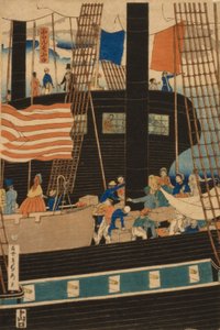 Västerländska handlare lastar last i Yokohama, 1861