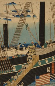 Västerländska handlare lastar last i Yokohama, 1861 av Utagawa Sadahide